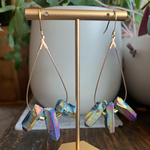 ✨NWT Rainbow Quartz & Pyrite Bohemian Earrings✨Hand Crafted ✨ Healing,m - Picture 1 of 8